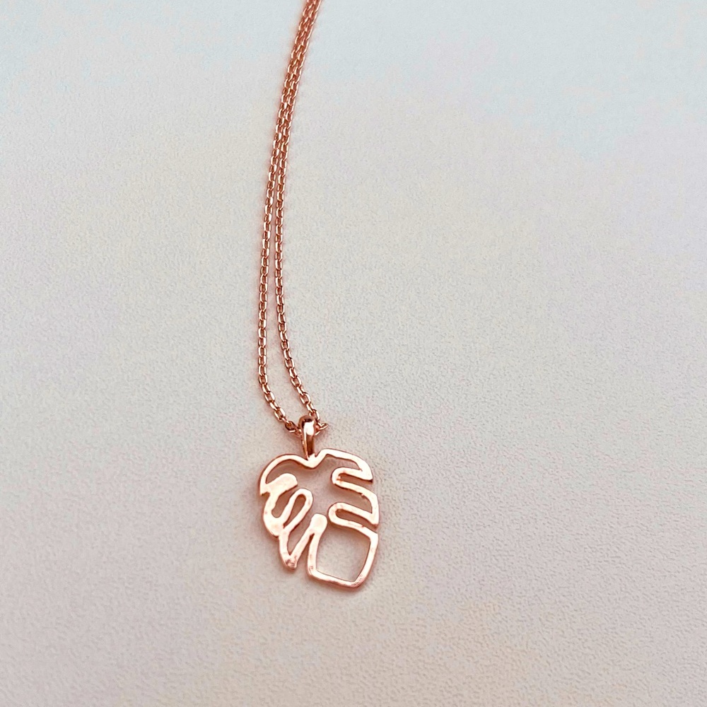 Rose gold monstera necklace